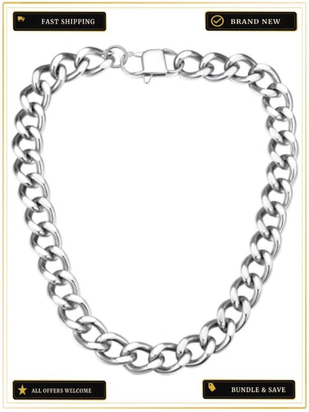 Chunky Cuban Link Gold Plated Stainless Steel Necklace, 18-20 Inch